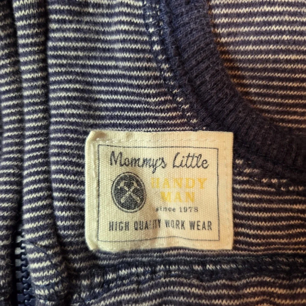 Carter's Hooded Striped Zip Jacket Blue Boys 9 Months Cotton Blend Long Sleeve